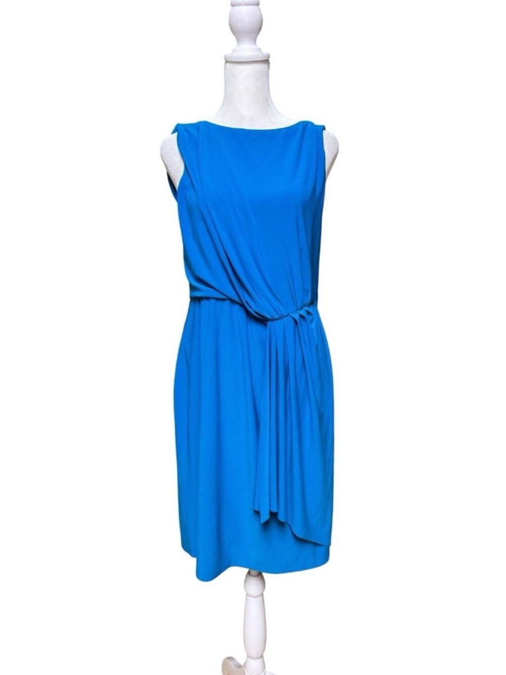 WHBM Blue Sleeveless Sheath Dress Ruched Stretch Medium